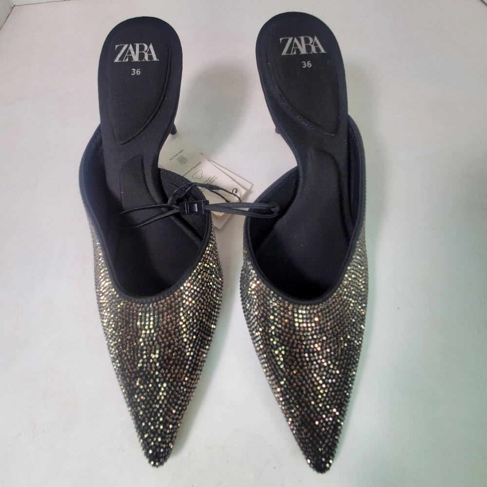 Zara Rhinestone 3 Inch Heel Slip on Shoes